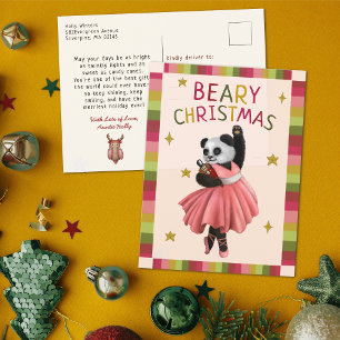 Cartes Pour Fêtes Annuelles Beaire rose mignonne Ballet de Noël Danse Panda