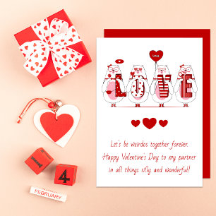 Cartes Pour Fêtes Annuelles Bears Funny Coeurs rouges Romantique Saint-Valenti