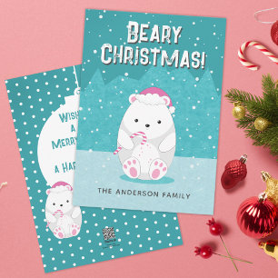 Cartes Pour Fêtes Annuelles Beary Christmas Polaire Ours mignon Carton bleu Tu