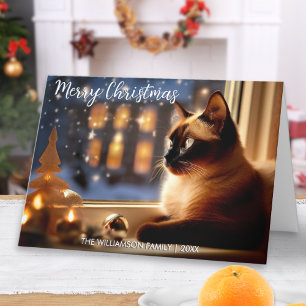 Cartes Pour Fêtes Annuelles Beau chat siamois par fenêtre Festive Noël