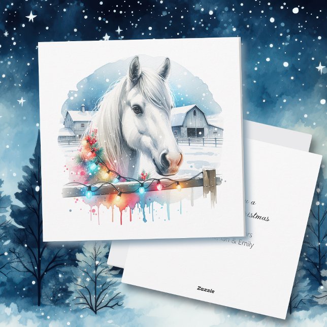 Cartes Pour Fêtes Annuelles Beau cheval blanc à la ferme pour Noël (Créateur téléchargé)