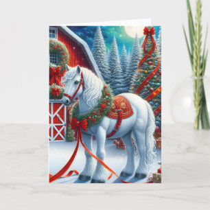 Cartes Pour Fêtes Annuelles Beau cheval blanc de Noël equestre