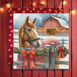 Cartes Pour Fêtes Annuelles Beau Cheval Brown à un Noël Festive Grange