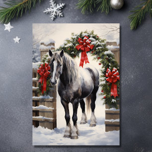 Cartes Pour Fêtes Annuelles Beau Cheval gris avec Garland d'hiver Noël
