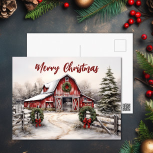 Cartes Pour Fêtes Annuelles Beau hiver neigeux Rustic Red Grange Noël