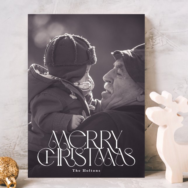 Cartes Pour Fêtes Annuelles Beau Joyeux Noël Stylish Typographie Photo (Créateur téléchargé)
