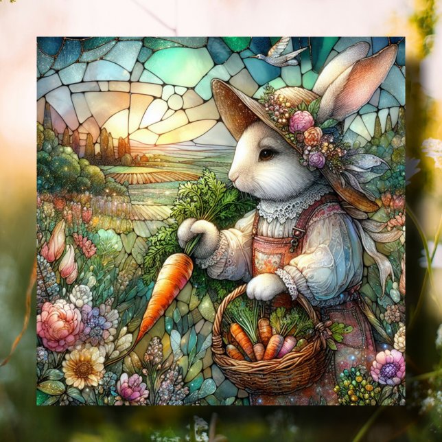 Cartes Pour Fêtes Annuelles Beau Lapin De Verre Tressé Avec Récolte Pâques (Créateur téléchargé)