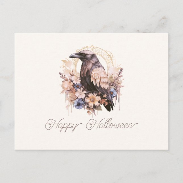 Cartes Pour Fêtes Annuelles Beau Oiseau Floral Joyeux Halloween (Devant)