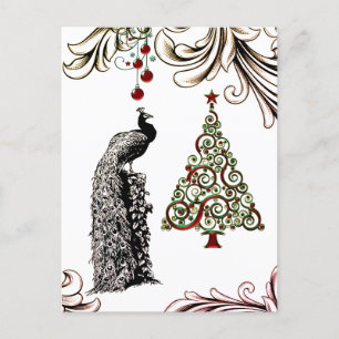 Cartes Pour Fêtes Annuelles Beau paon et sapin de Noël