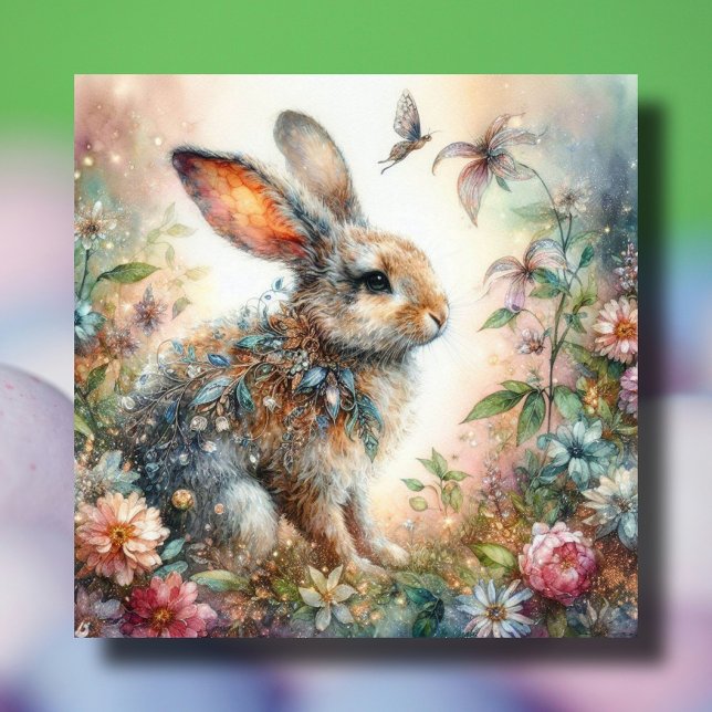Cartes Pour Fêtes Annuelles Beau Pastel Flower Garden Rabbit Pâques (Créateur téléchargé)