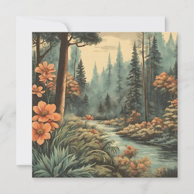 Cartes Pour Fêtes Annuelles Beau paysage de la rivière Forêt (Devant)