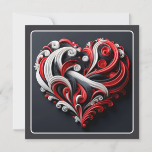 Cartes Pour Fêtes Annuelles Beau Rouge & Blanc Scroll Heart Valentine