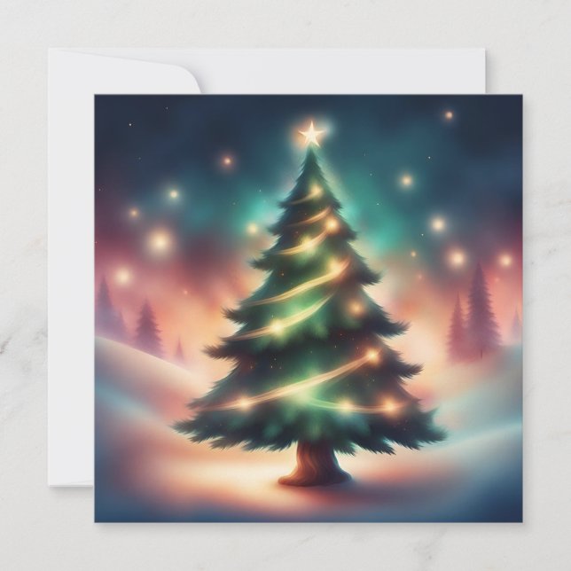 Cartes Pour Fêtes Annuelles Beau sapin de Noël dans la forêt d'hiver (Devant)
