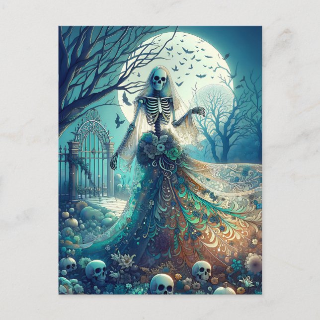 Cartes Pour Fêtes Annuelles Beau squelette en cimetière (Devant)