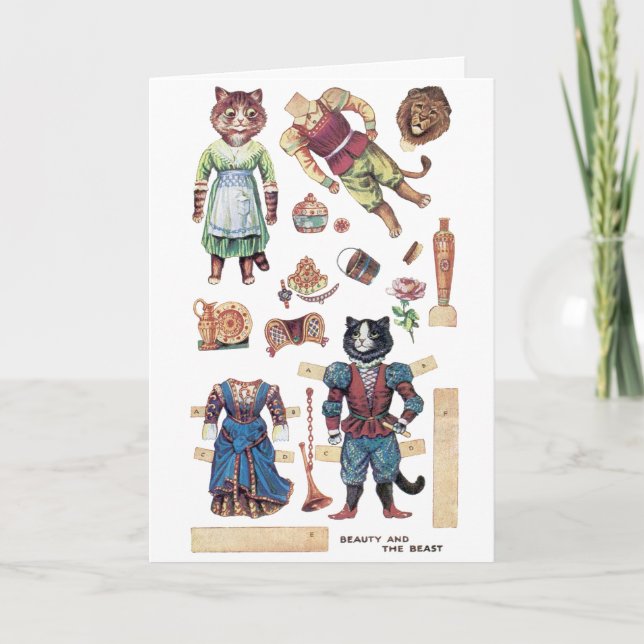 Cartes Pour Fêtes Annuelles Beauté et bête, poupée en papier, Louis Wain (Devant)