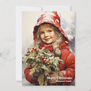 Cartes Pour Fêtes Annuelles Beauté retro fille avec la baie sainte