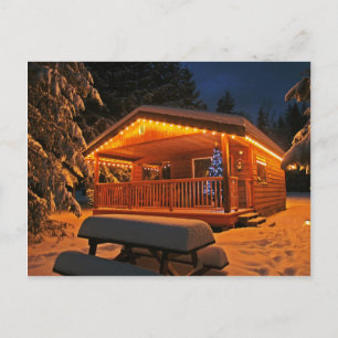Cartes Pour Fêtes Annuelles Beautiful Christmas Lights on Log Cabin à Snow