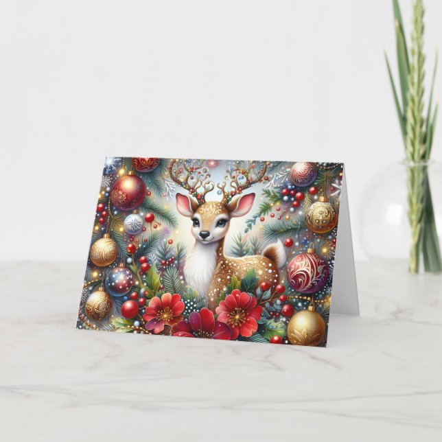 Cartes Pour Fêtes Annuelles Beautiful Fawn Christmas Holiday Card (Devant)