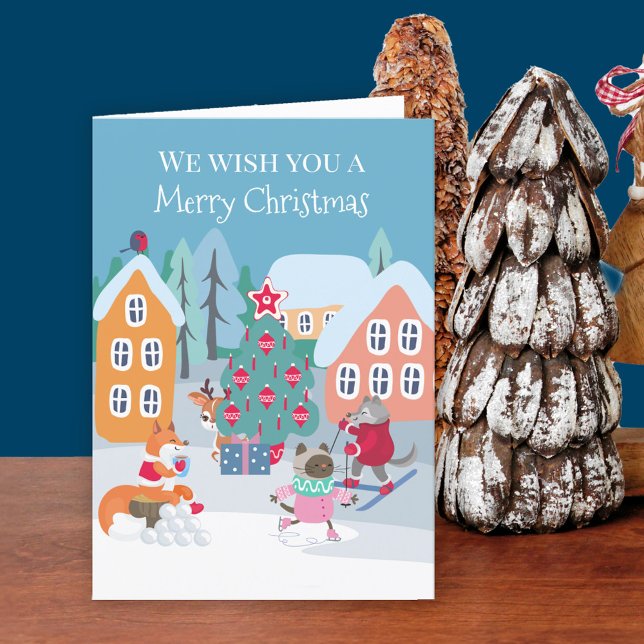 Cartes Pour Fêtes Annuelles Beaux animaux en bois en neige Joyeux Noël (Kids Christmas Card. Buy professionally printed or as printable digital download.)