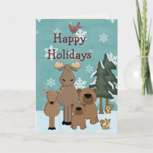 Cartes Pour Fêtes Annuelles Beaux animaux en bois Joyeuses vacances Noël