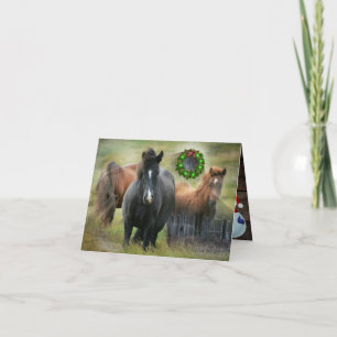 Cartes Pour Fêtes Annuelles Beaux Chevaux et Rustic Grotte Noël