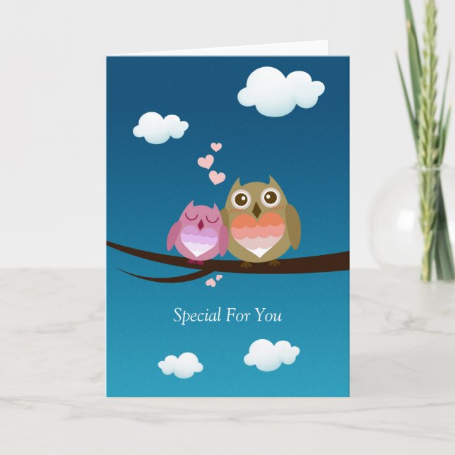 Cartes Pour Fêtes Annuelles Beaux couples mignons de hibou complètement de (Devant)
