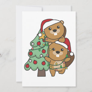 Cartes Pour Fêtes Annuelles Beaver Arbre de Noël Animaux de Noël Castors