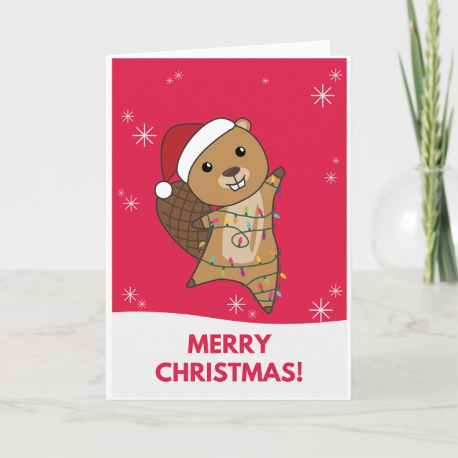 Cartes Pour Fêtes Annuelles Beaver Joyeux Noël Animaux d'hiver Castors (Devant)
