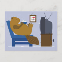Beaver Watching TV Postcard