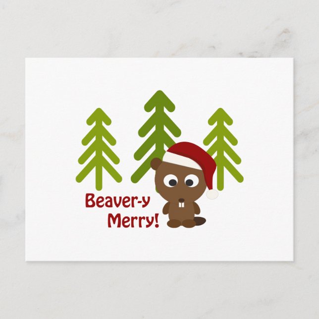 Cartes Pour Fêtes Annuelles Beaver-y Joyeux ! Beaver de Noël (Devant)