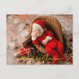 Cartes Pour Fêtes Annuelles Bébé 1er Noël Élégant Script Or