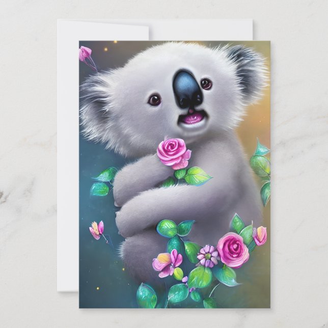 Cartes Pour Fêtes Annuelles Bébé adorable Ours Koala avec fleurs (Devant)
