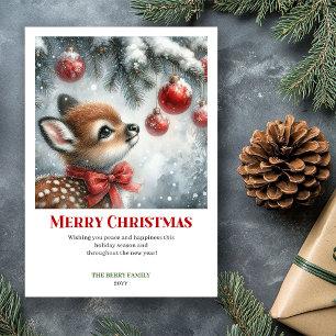 Cartes Pour Fêtes Annuelles Bébé cerf classique forêt enneigée aquarelle Noël