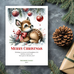 Cartes Pour Fêtes Annuelles Bébé Cerf Numérique Forêt Enneigée Aquarelle Noël