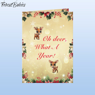 Cartes Pour Fêtes Annuelles Bébé cerf, pie, Doe, renne floral 🦌 🎄 or
