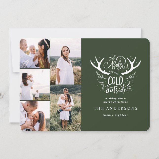 Cartes Pour Fêtes Annuelles Bébé c'est froid cerf multi photo Noël (Devant)