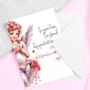 Cartes Pour Fêtes Annuelles Bébé Cupidon à l'aquarelle Joyeuse Saint-Valentin 