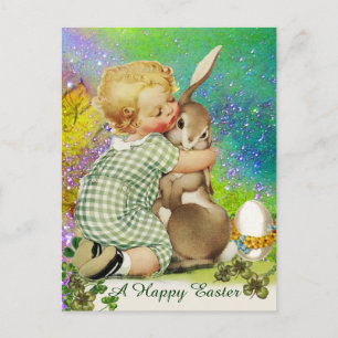 CARTES POUR FÊTES ANNUELLES BÉBÉ HUGGING BUNNY DE PÂQUES EN PURPLE ÉCLAIRAGE V