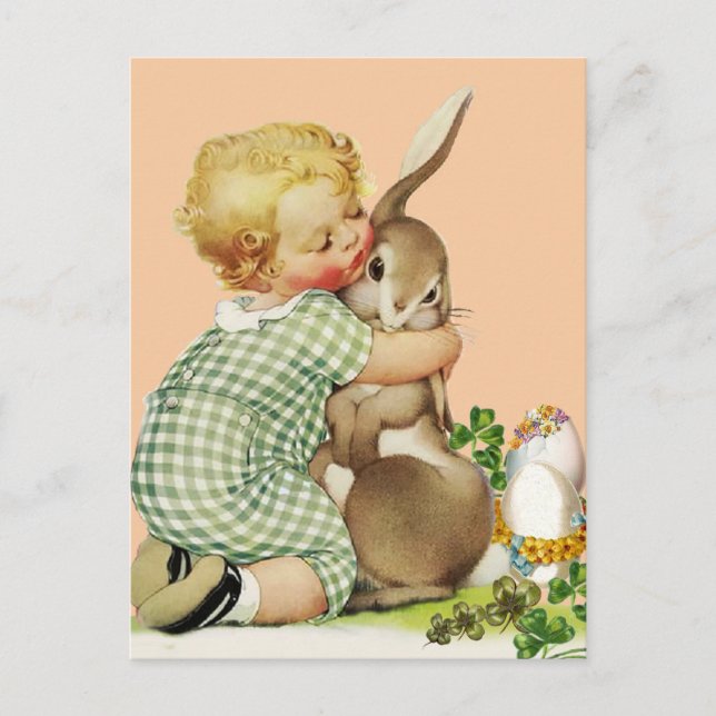 Cartes Pour Fêtes Annuelles BÉBÉ HUGGING PÂQUES BUNNY, Rose (Devant)