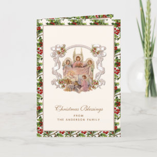 Cartes Pour Fêtes Annuelles Bébé Jésus avec Anges Vintage Fruits sèches