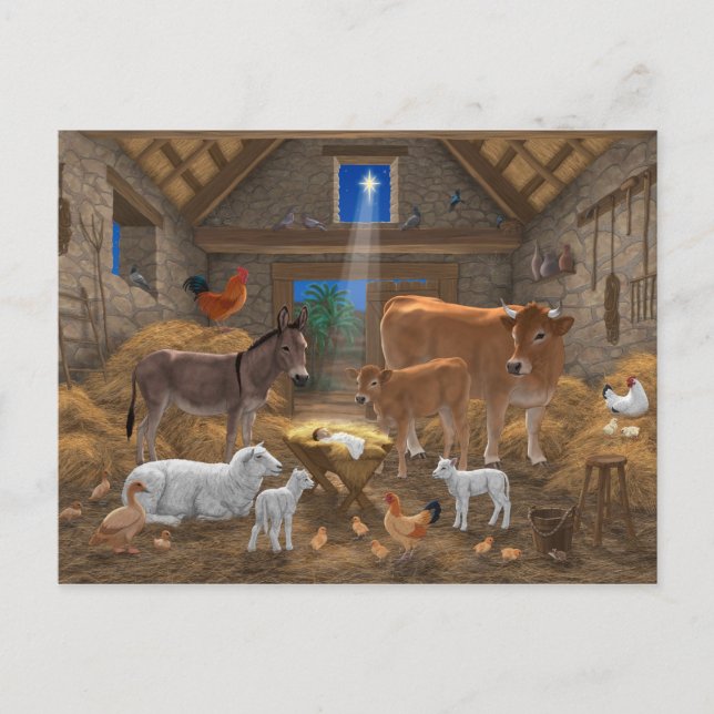 Cartes Pour Fêtes Annuelles Bébé Jésus Manger Nativité de Noël (Devant)