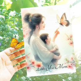 Cartes Pour Fêtes Annuelles Bébé mignon à regarder papillon avec la fête des m