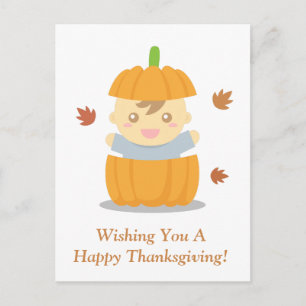 Cartes Pour Fêtes Annuelles Bébé Mignon dans une Citrouille, Premier Thanksgiv