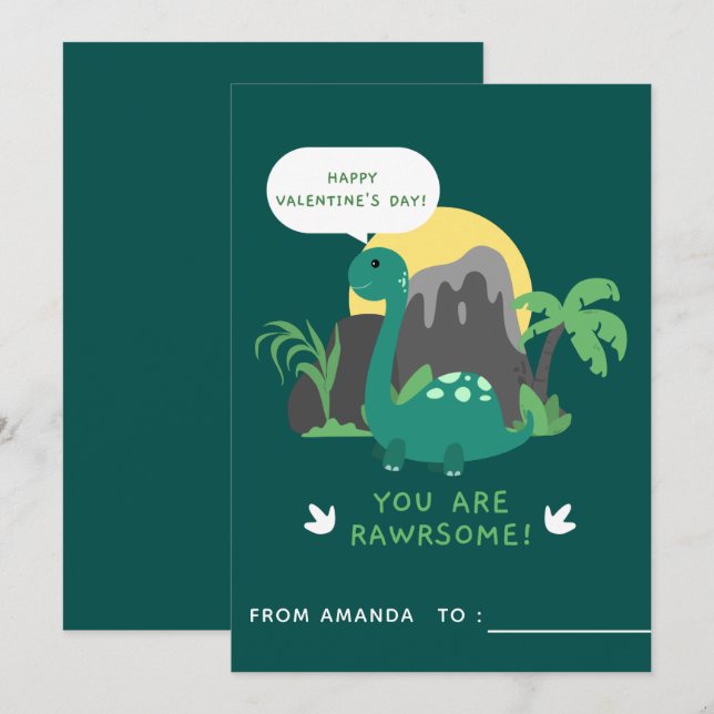 Cartes Pour Fêtes Annuelles Bébé mignon Dinosaur école primaire Saint-Valentin (Devant / Derrière)