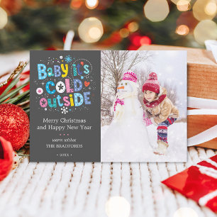 Cartes Pour Fêtes Annuelles Bébé moderne Son froid extérieur Photo Charbon Gri