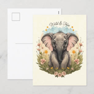 Cartes Pour Fêtes Annuelles Bébé mou Eléphant Calf Fleur sauvage Wanderlust Po