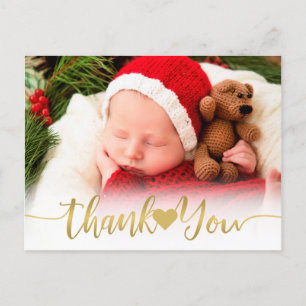 Cartes Pour Fêtes Annuelles Bébé Naissance Photo Or moderne Script Coeur Merci