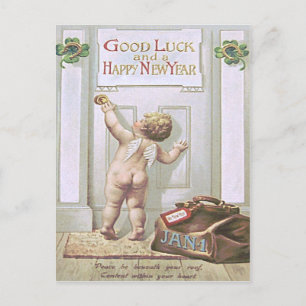 Cartes Pour Fêtes Annuelles Bébé Nouvel An Cherub Angel Four Leaf Clover