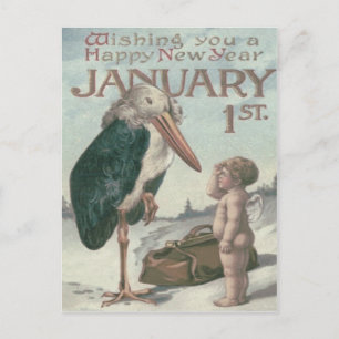 Cartes Pour Fêtes Annuelles Bébé Nouvel An Cherub Angel Stork