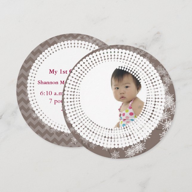 Cartes Pour Fêtes Annuelles Bébé Photo Gray Snowflakes Mon 1er Noël (Devant / Derrière)